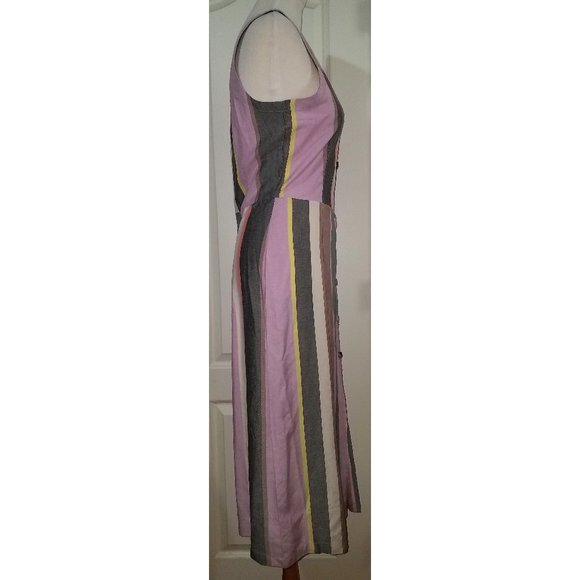 Patrons of Peace Mocha Multicolor Striped Buttons Front Dress Medium Small NEW - Picture 4 of 11